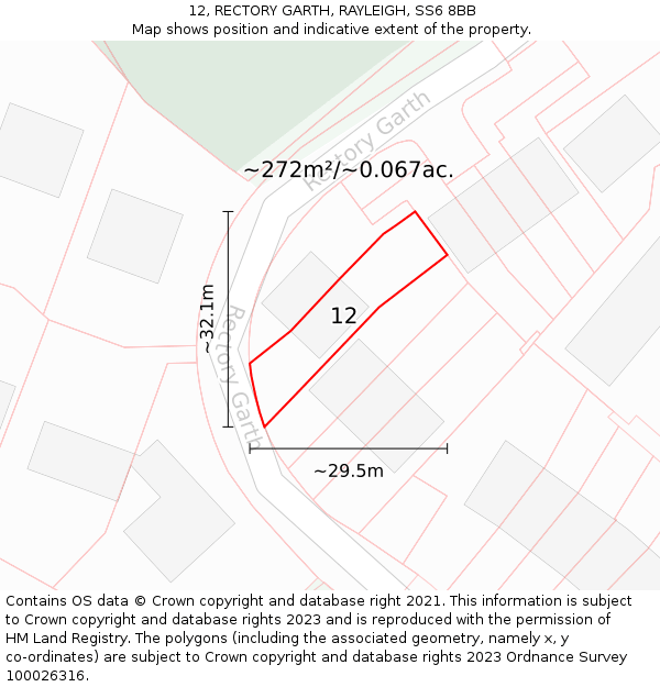 12, RECTORY GARTH, RAYLEIGH, SS6 8BB: Plot and title map