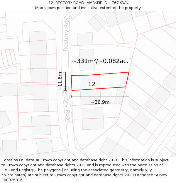 12, RECTORY ROAD, MARKFIELD, LE67 9WN: Plot and title map