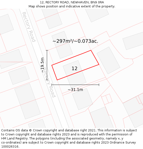 12, RECTORY ROAD, NEWHAVEN, BN9 0RA: Plot and title map
