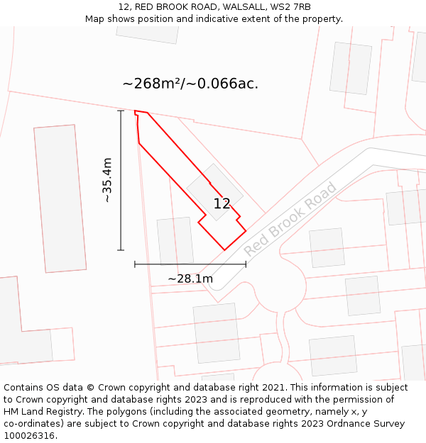 12, RED BROOK ROAD, WALSALL, WS2 7RB: Plot and title map