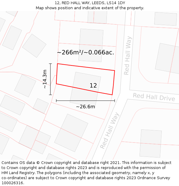 12, RED HALL WAY, LEEDS, LS14 1DY: Plot and title map