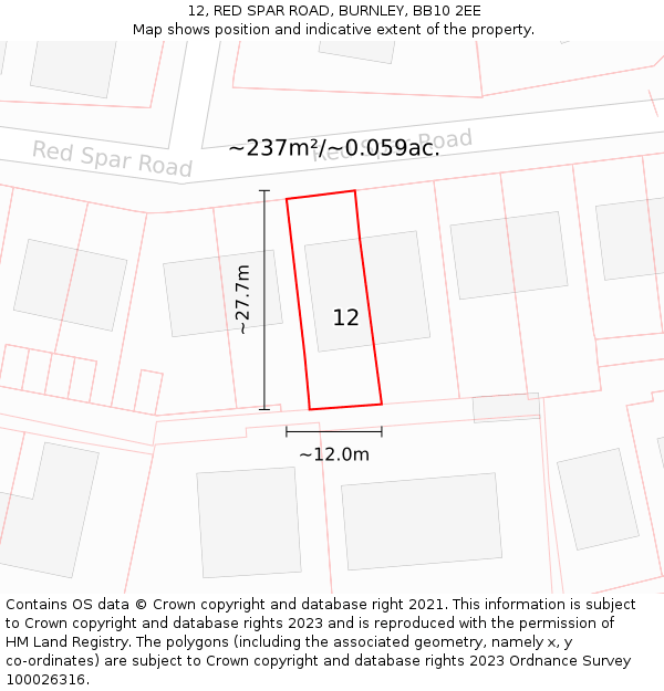 12, RED SPAR ROAD, BURNLEY, BB10 2EE: Plot and title map