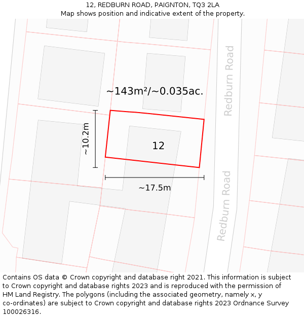 12, REDBURN ROAD, PAIGNTON, TQ3 2LA: Plot and title map