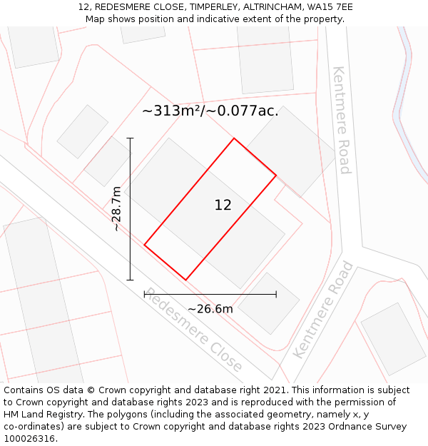 12, REDESMERE CLOSE, TIMPERLEY, ALTRINCHAM, WA15 7EE: Plot and title map