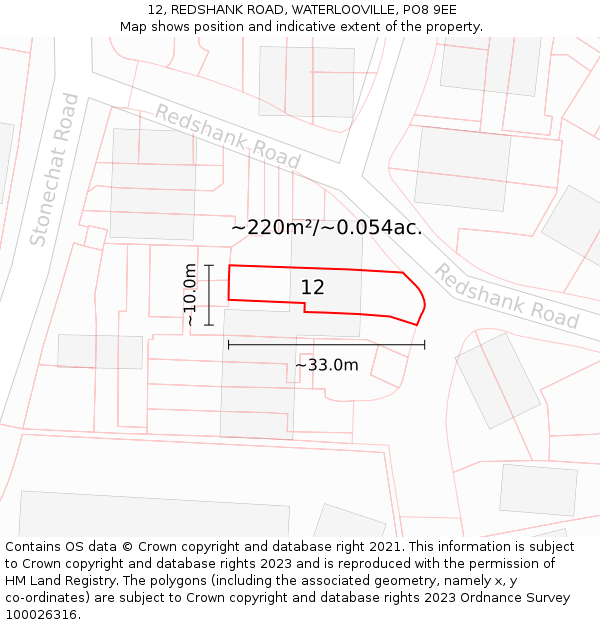 12, REDSHANK ROAD, WATERLOOVILLE, PO8 9EE: Plot and title map