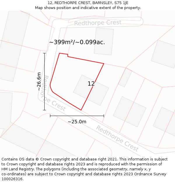 12, REDTHORPE CREST, BARNSLEY, S75 1JE: Plot and title map