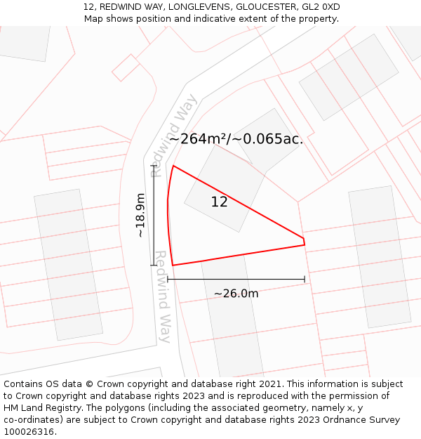12, REDWIND WAY, LONGLEVENS, GLOUCESTER, GL2 0XD: Plot and title map