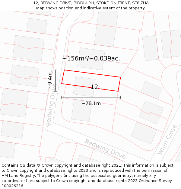 12, REDWING DRIVE, BIDDULPH, STOKE-ON-TRENT, ST8 7UA: Plot and title map