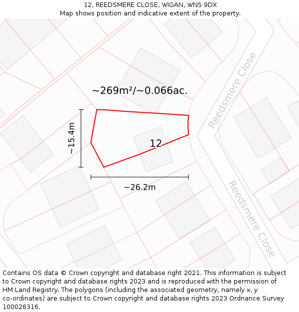 12, REEDSMERE CLOSE, WIGAN, WN5 9DX: Plot and title map