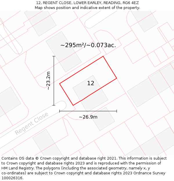 12, REGENT CLOSE, LOWER EARLEY, READING, RG6 4EZ: Plot and title map