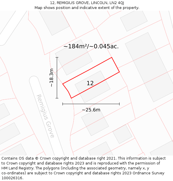 12, REMIGIUS GROVE, LINCOLN, LN2 4QJ: Plot and title map