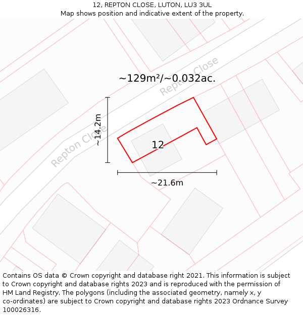 12, REPTON CLOSE, LUTON, LU3 3UL: Plot and title map