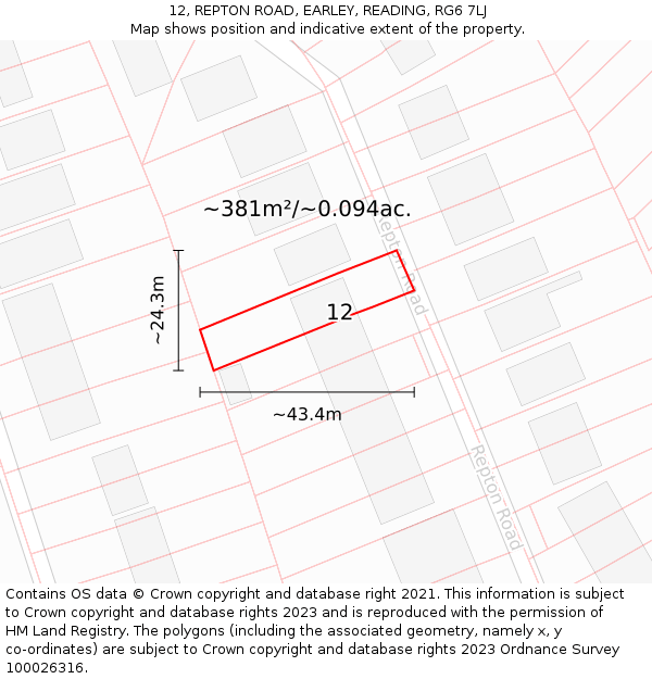 12, REPTON ROAD, EARLEY, READING, RG6 7LJ: Plot and title map
