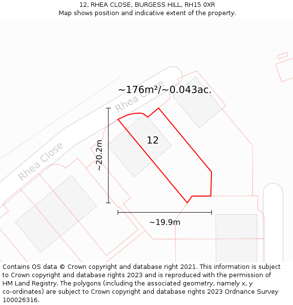12, RHEA CLOSE, BURGESS HILL, RH15 0XR: Plot and title map