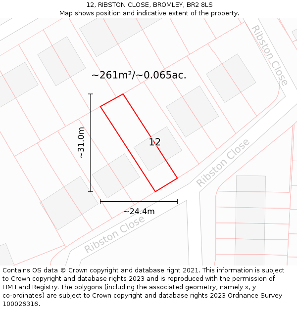 12, RIBSTON CLOSE, BROMLEY, BR2 8LS: Plot and title map