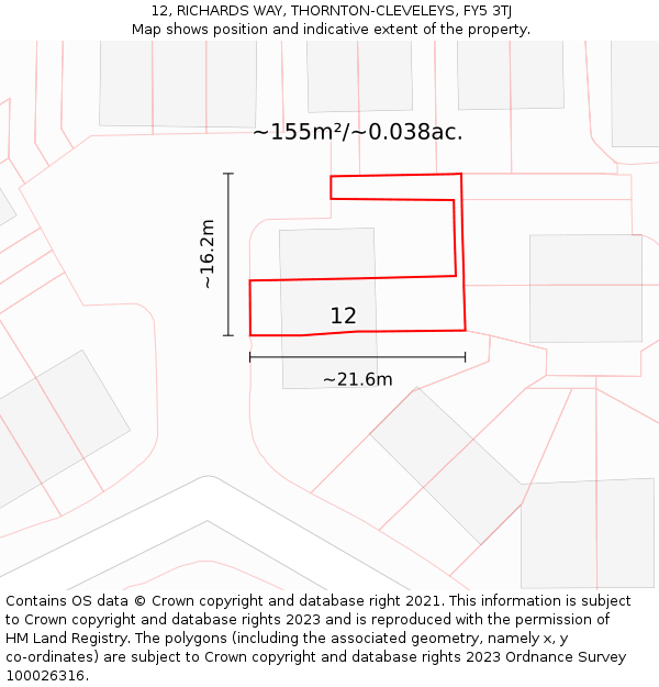 12, RICHARDS WAY, THORNTON-CLEVELEYS, FY5 3TJ: Plot and title map