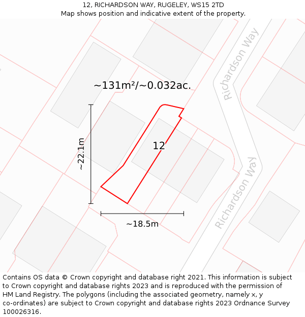 12, RICHARDSON WAY, RUGELEY, WS15 2TD: Plot and title map