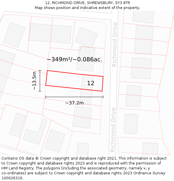 12, RICHMOND DRIVE, SHREWSBURY, SY3 8TR: Plot and title map