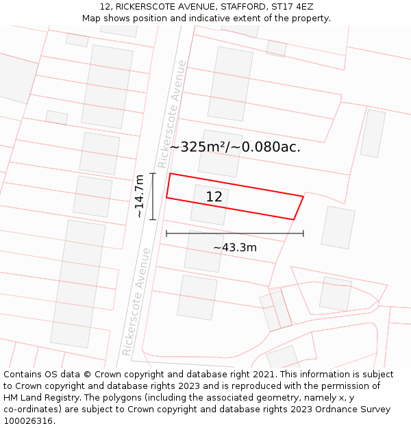 12, RICKERSCOTE AVENUE, STAFFORD, ST17 4EZ: Plot and title map