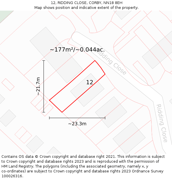 12, RIDDING CLOSE, CORBY, NN18 8EH: Plot and title map