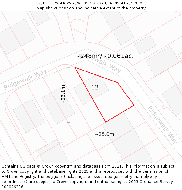 12, RIDGEWALK WAY, WORSBROUGH, BARNSLEY, S70 6TH: Plot and title map