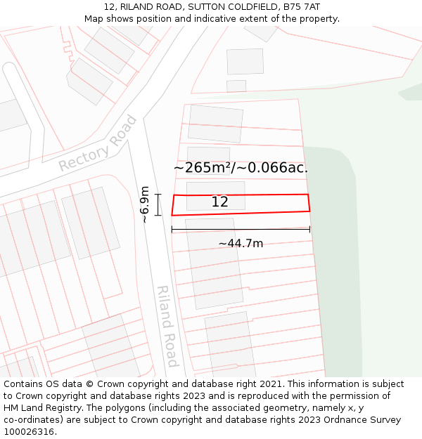 12, RILAND ROAD, SUTTON COLDFIELD, B75 7AT: Plot and title map