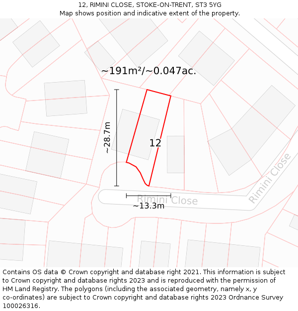 12, RIMINI CLOSE, STOKE-ON-TRENT, ST3 5YG: Plot and title map