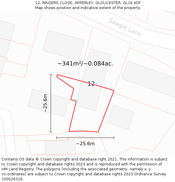 12, RINGERS CLOSE, APPERLEY, GLOUCESTER, GL19 4DF: Plot and title map