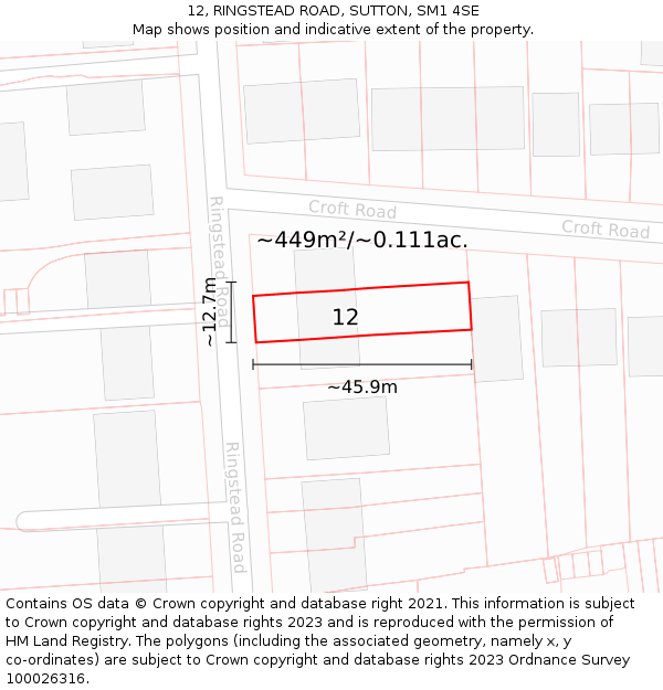 12, RINGSTEAD ROAD, SUTTON, SM1 4SE: Plot and title map