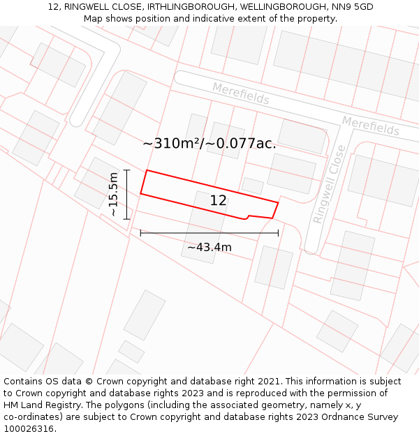 12, RINGWELL CLOSE, IRTHLINGBOROUGH, WELLINGBOROUGH, NN9 5GD: Plot and title map