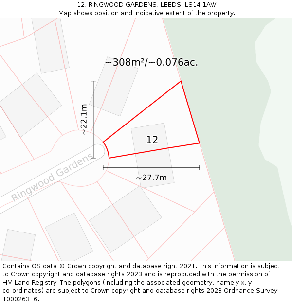 12, RINGWOOD GARDENS, LEEDS, LS14 1AW: Plot and title map