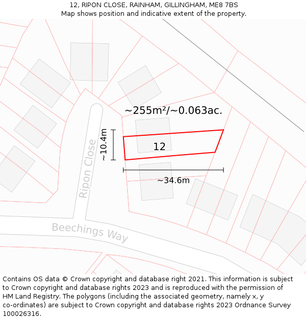12, RIPON CLOSE, RAINHAM, GILLINGHAM, ME8 7BS: Plot and title map
