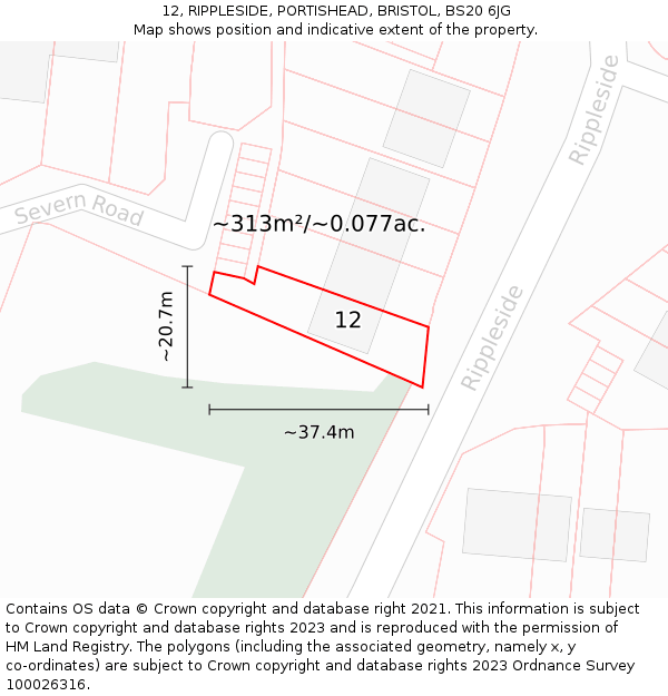 12, RIPPLESIDE, PORTISHEAD, BRISTOL, BS20 6JG: Plot and title map