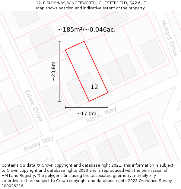 12, RISLEY WAY, WINGERWORTH, CHESTERFIELD, S42 6UE: Plot and title map