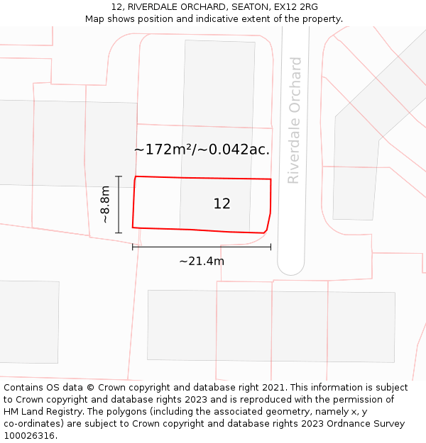 12, RIVERDALE ORCHARD, SEATON, EX12 2RG: Plot and title map