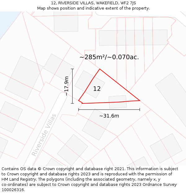 12, RIVERSIDE VILLAS, WAKEFIELD, WF2 7JS: Plot and title map