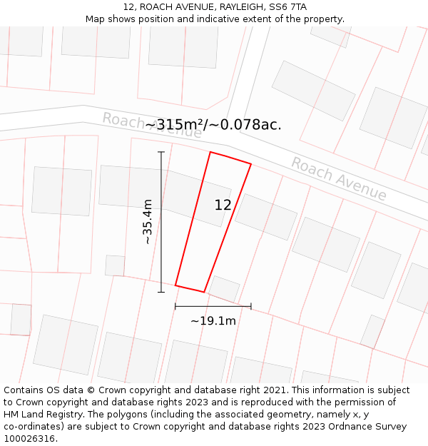 12, ROACH AVENUE, RAYLEIGH, SS6 7TA: Plot and title map