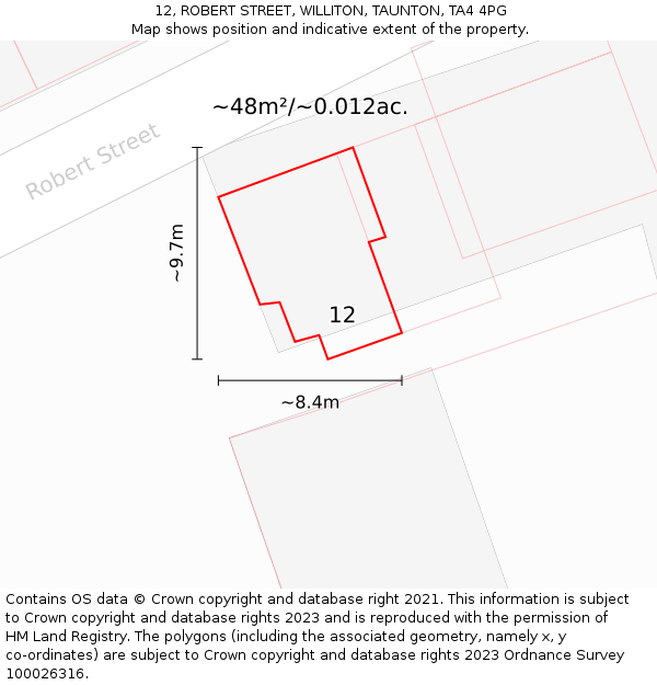 12, ROBERT STREET, WILLITON, TAUNTON, TA4 4PG: Plot and title map