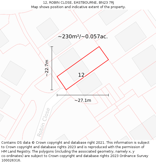 12, ROBIN CLOSE, EASTBOURNE, BN23 7RJ: Plot and title map