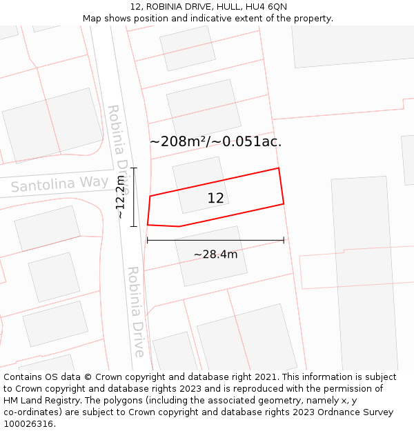 12, ROBINIA DRIVE, HULL, HU4 6QN: Plot and title map