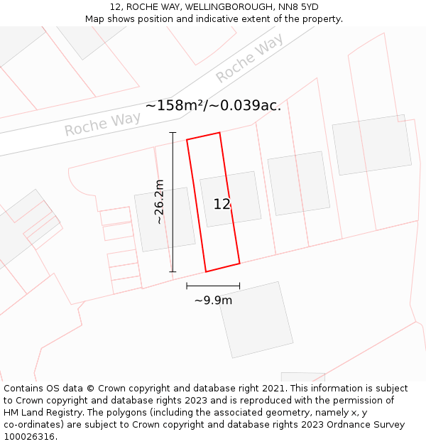 12, ROCHE WAY, WELLINGBOROUGH, NN8 5YD: Plot and title map