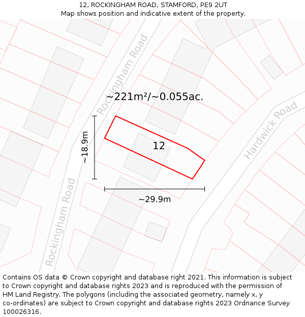 12, ROCKINGHAM ROAD, STAMFORD, PE9 2UT: Plot and title map