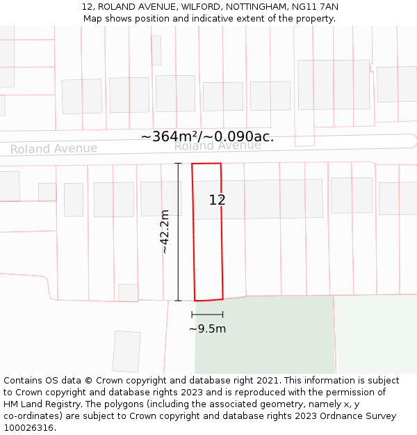 12, ROLAND AVENUE, WILFORD, NOTTINGHAM, NG11 7AN: Plot and title map