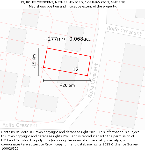 12, ROLFE CRESCENT, NETHER HEYFORD, NORTHAMPTON, NN7 3NG: Plot and title map