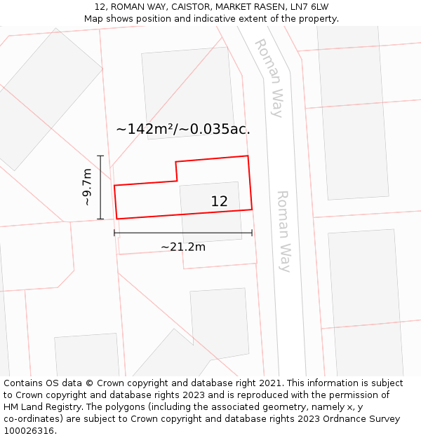 12, ROMAN WAY, CAISTOR, MARKET RASEN, LN7 6LW: Plot and title map