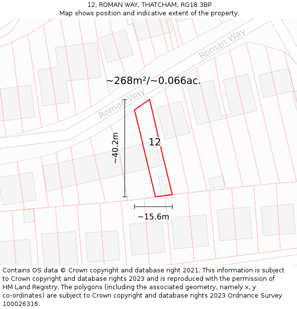 12, ROMAN WAY, THATCHAM, RG18 3BP: Plot and title map