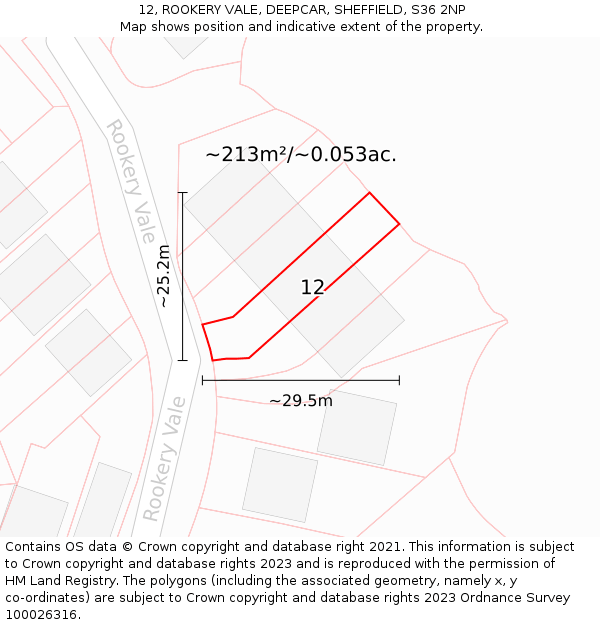 12, ROOKERY VALE, DEEPCAR, SHEFFIELD, S36 2NP: Plot and title map