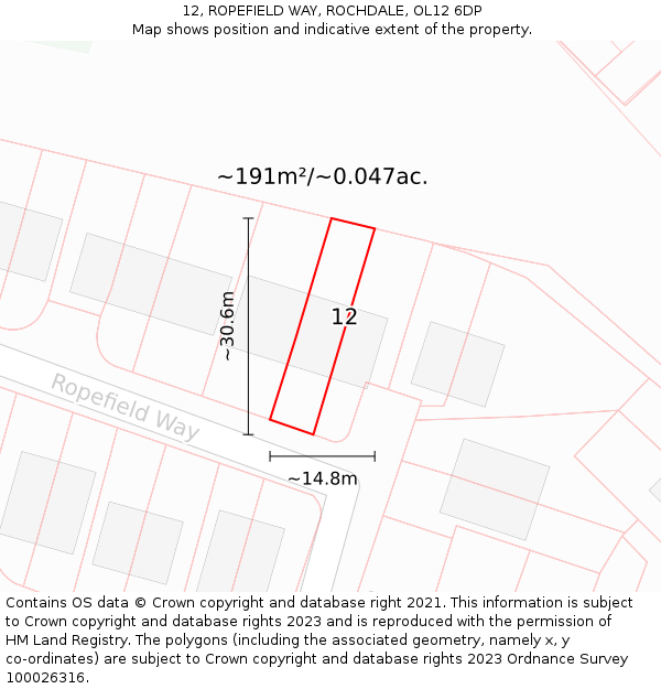 12, ROPEFIELD WAY, ROCHDALE, OL12 6DP: Plot and title map
