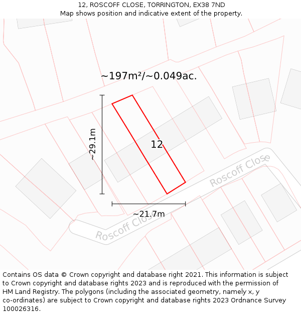 12, ROSCOFF CLOSE, TORRINGTON, EX38 7ND: Plot and title map