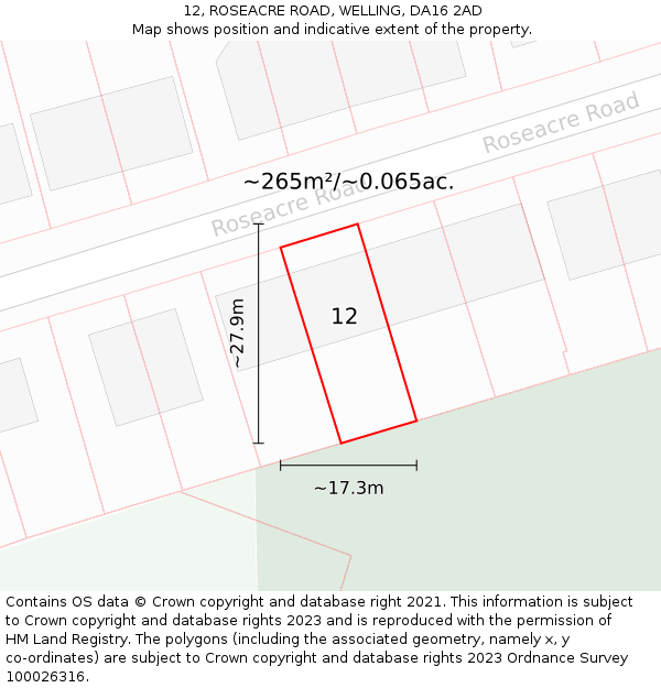 12, ROSEACRE ROAD, WELLING, DA16 2AD: Plot and title map